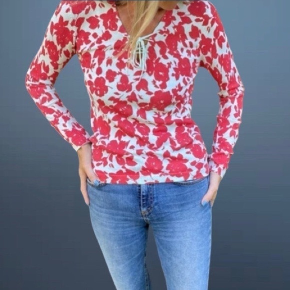 Caryn Vallone Blue and Red Long Sleeve Top - Picture 1 of 9